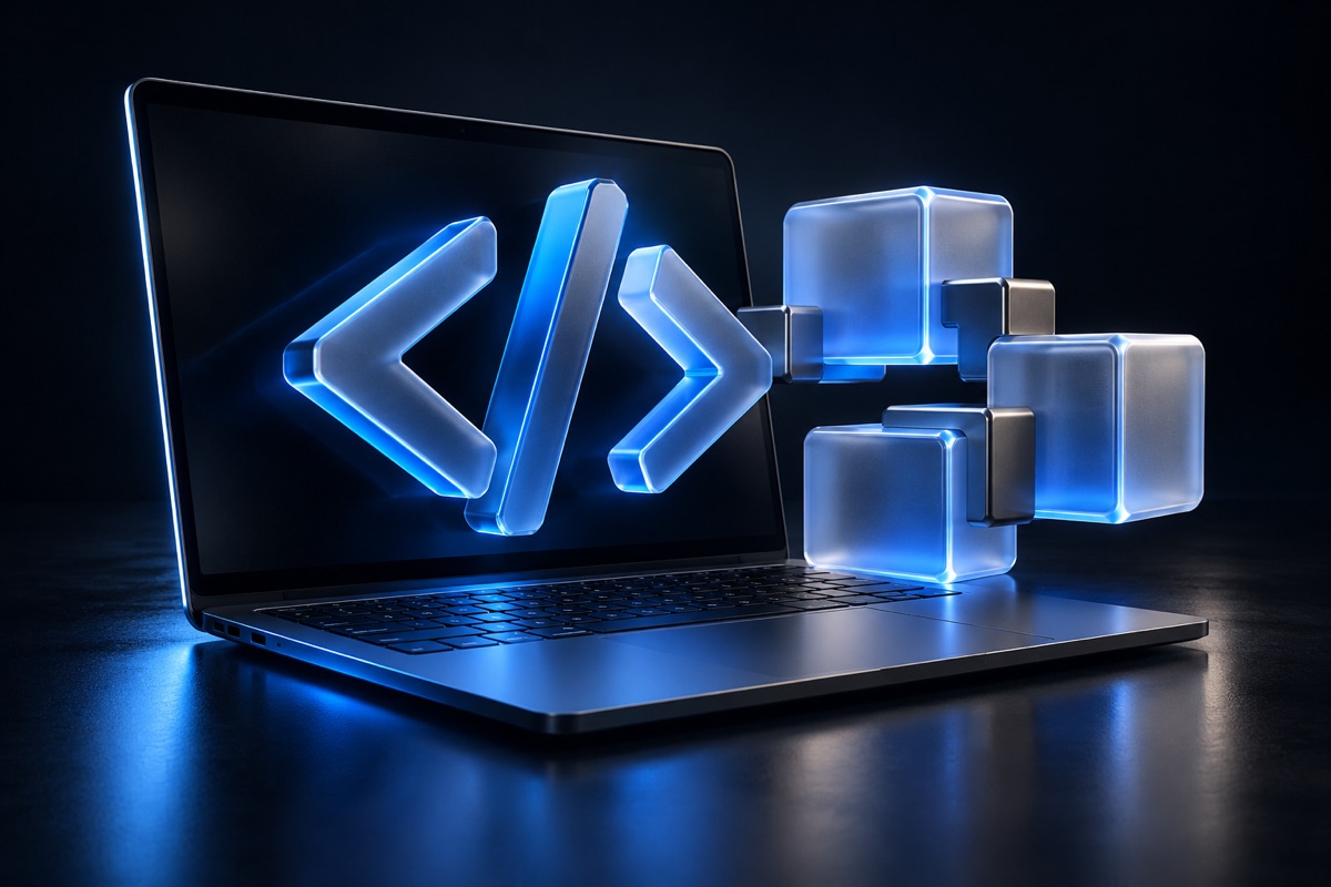 Notebook e módulos de código representam a construção do software.